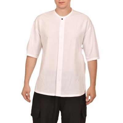 Twin Black White Mao Collar Hidden Buttonline Shirt-White
