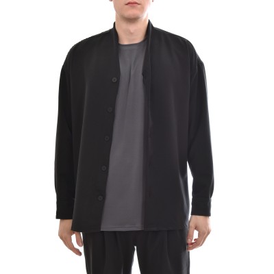 Twin Black High Collar Modern Fit Overshirt-Black