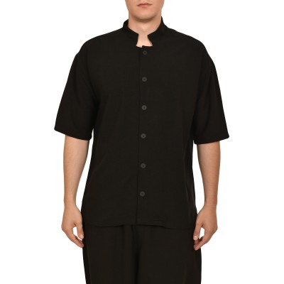 Twin Black Mao Collar Overshirt-Black