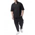 Twin Black Shirt Mao Collar Linen-Black