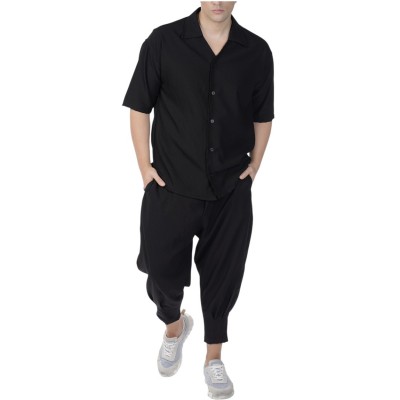 Twin Black Shirt Open Collar-Black