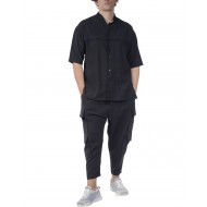 Twin Black Shirt Oversized Mandarin Collar-Black