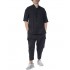 Twin Black Shirt Oversized Mandarin Collar-Black