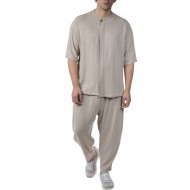 Twin Black Shirt Mao Collar-Beige