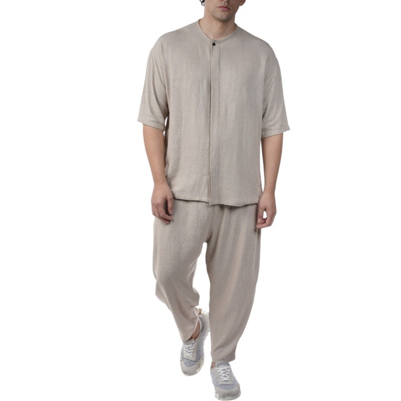 Twin Black Shirt Mao Collar-Beige Twin Black Shirt Mao Collar-Beige