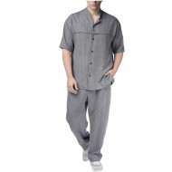 Twin Black Shirt Oversized Mao Collar-Charcoal