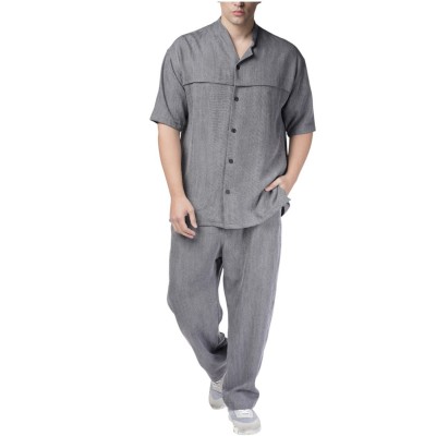 Twin Black Shirt Oversized Mao Collar-Charcoal