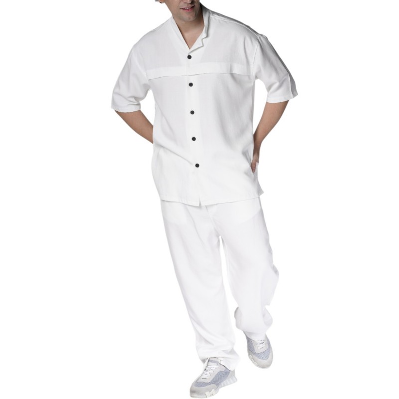 Twin Black Shirt Oversized Mao Collar-White