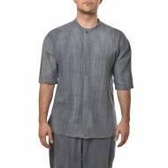 Twin Black Shirt Mao Linen Denim-Blue
