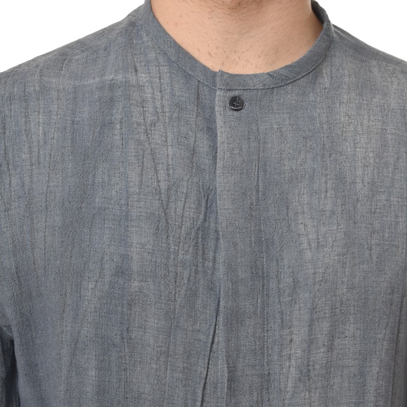 Twin Black Shirt Mao Linen Denim-Blue