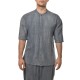 Twin Black Shirt Mao Linen Denim-Blue