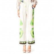 Forel Satin Floral Patterned Trousers-Lime