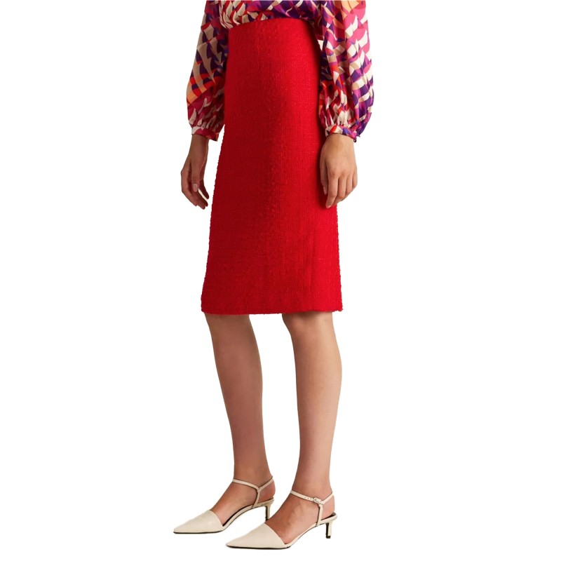 Forel Pencil Tweed Skirt With Slit-Fireman's Red