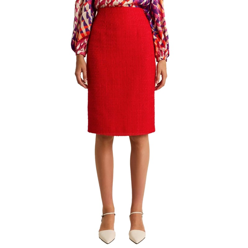 Forel Pencil Tweed Skirt With Slit-Fireman's Red