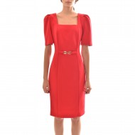 Forel Golden Belted Pencil Dress-Red