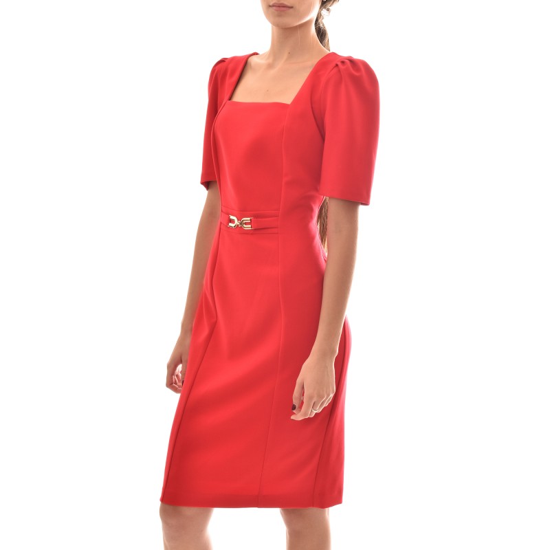 Forel Golden Belted Pencil Dress-Red Forel Golden Belted Pencil Dress-Red