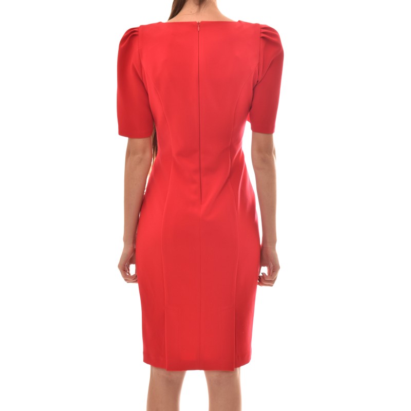 Forel Golden Belted Pencil Dress-Red Forel Golden Belted Pencil Dress-Red