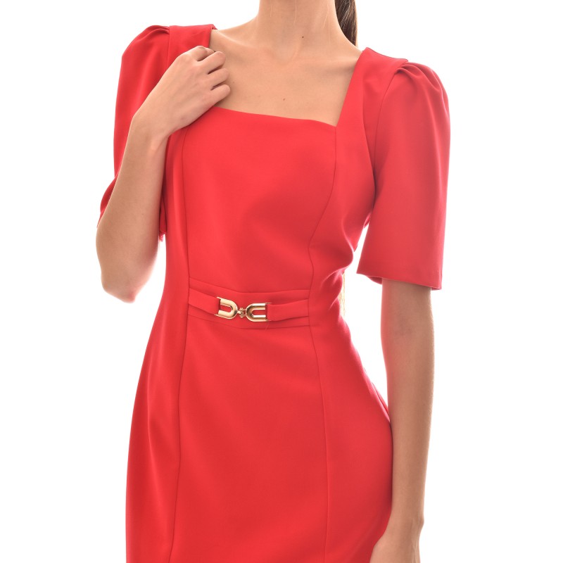 Forel Golden Belted Pencil Dress-Red Forel Golden Belted Pencil Dress-Red
