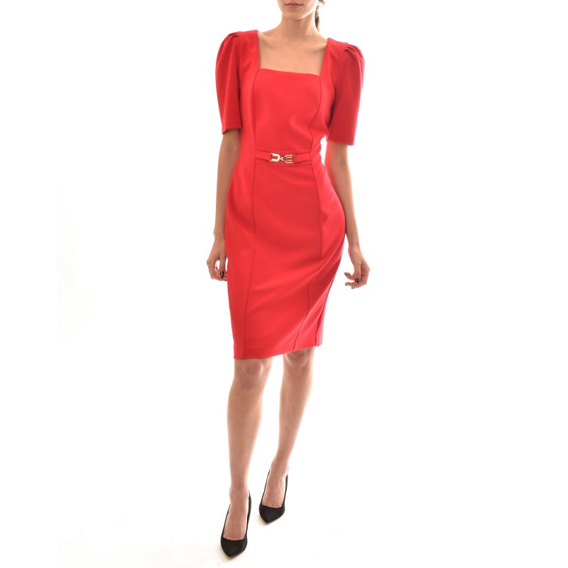 Forel Golden Belted Pencil Dress-Red Forel Golden Belted Pencil Dress-Red