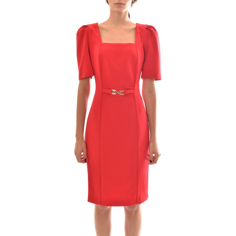Forel Golden Belted Pencil Dress-Red Forel Golden Belted Pencil Dress-Red