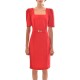 Forel Golden Belted Pencil Dress-Red Forel Golden Belted Pencil Dress-Red