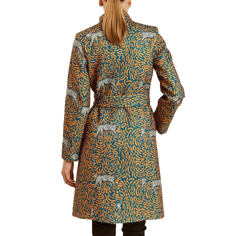 Forel Double Breasted Patterned Coat-Orange/Blue Forel Double Breasted Patterned Coat-Orange/Blue