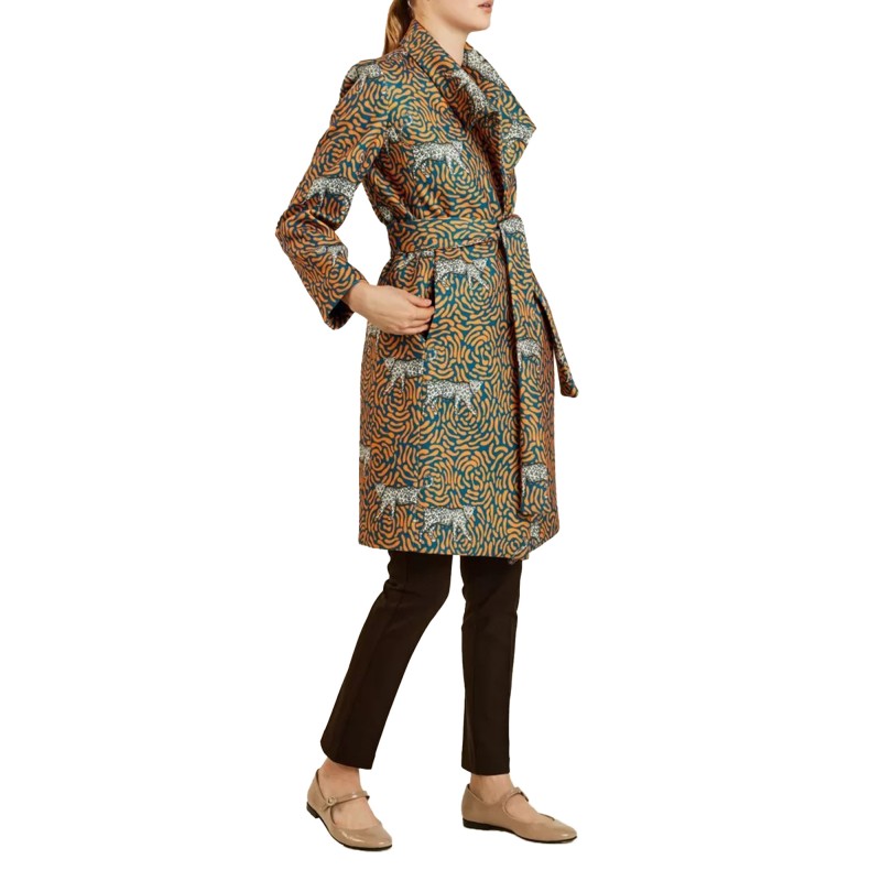 Forel Double Breasted Patterned Coat-Orange/Blue Forel Double Breasted Patterned Coat-Orange/Blue