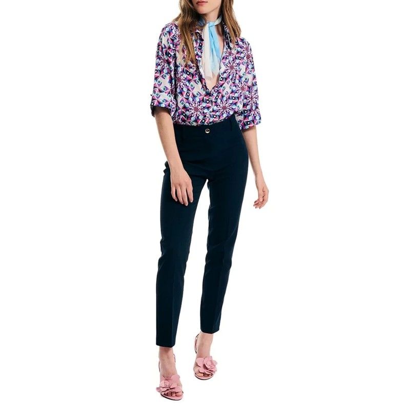 Forel Cigarette Crepe Trousers-Dark Blue