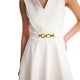 Forel V-Neck Dress With Waist Golden Detail-Off White Forel V-Neck Dress With Waist Golden Detail-Off White
