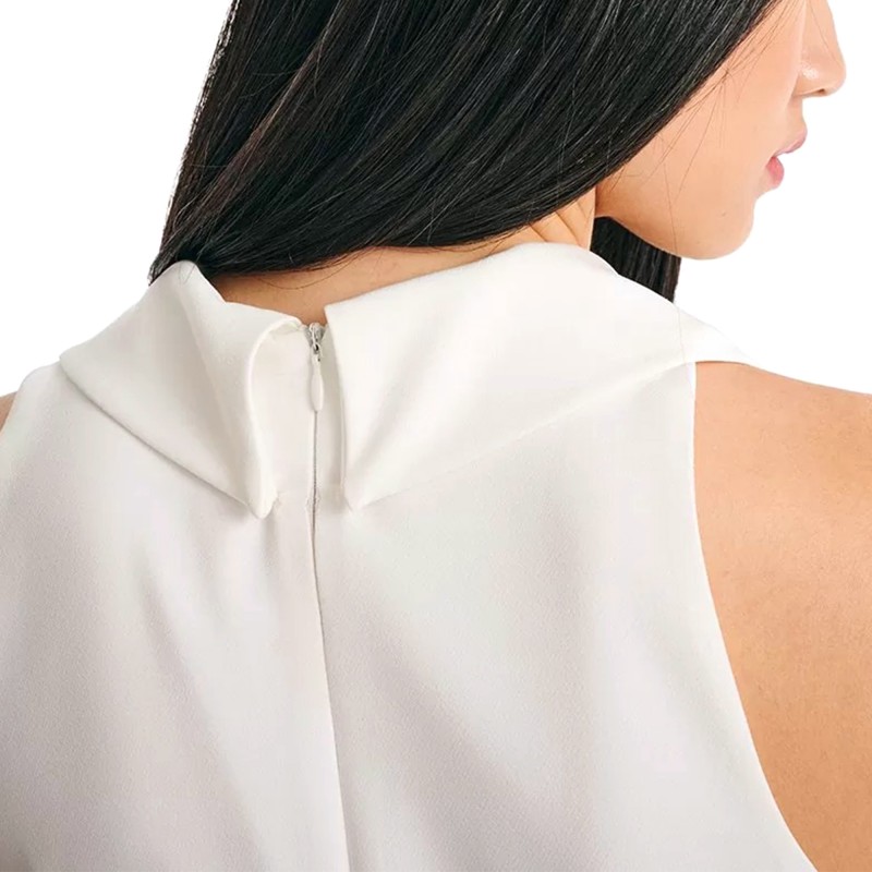 Forel V-Neck Dress With Waist Golden Detail-Off White Forel V-Neck Dress With Waist Golden Detail-Off White