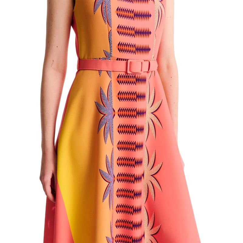 Forel Color Contrast Patterned Dress With Belt-Peachy Forel Color Contrast Patterned Dress With Belt-Peachy
