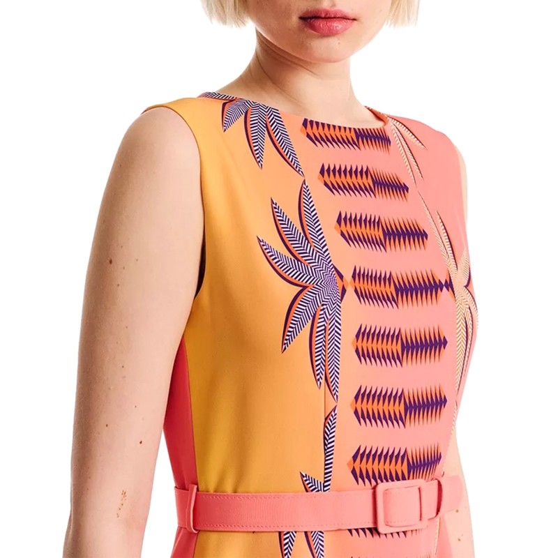 Forel Color Contrast Patterned Dress With Belt-Peachy Forel Color Contrast Patterned Dress With Belt-Peachy