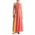 Forel Color Contrast Patterned Dress With Belt-Peachy