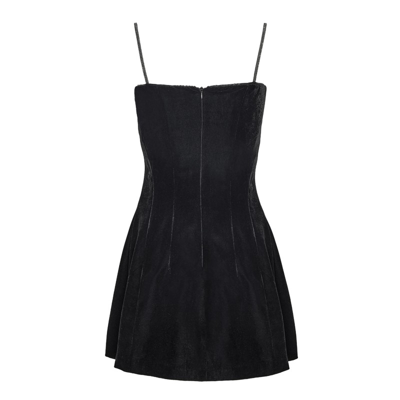 Forel Mini Dress Velvet Straps With Stones-Black