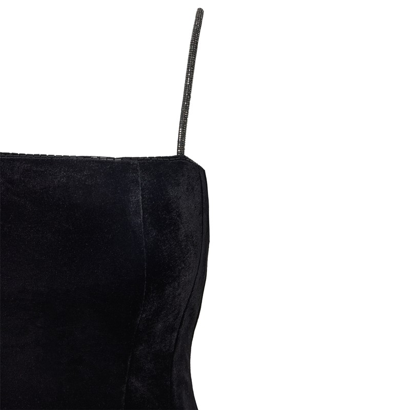 Forel Mini Dress Velvet Straps With Stones-Black