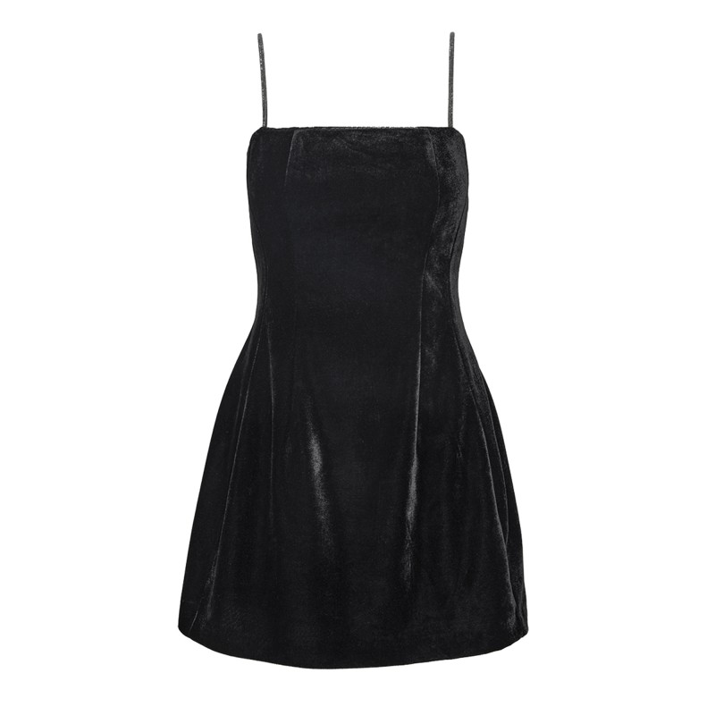 Forel Mini Dress Velvet Straps With Stones-Black
