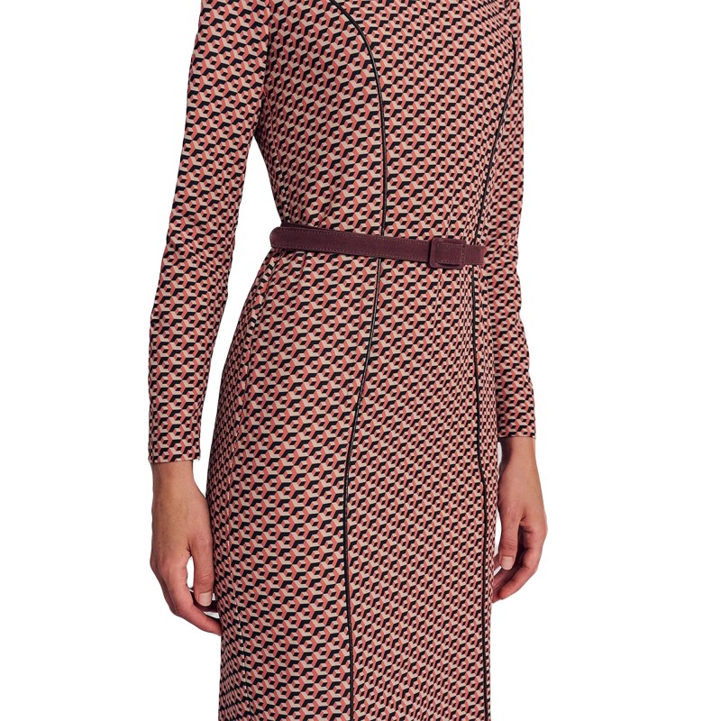 Forel Geometrical Patterned Dress With Belt-Ekai Forel Geometrical Patterned Dress With Belt-Ekai