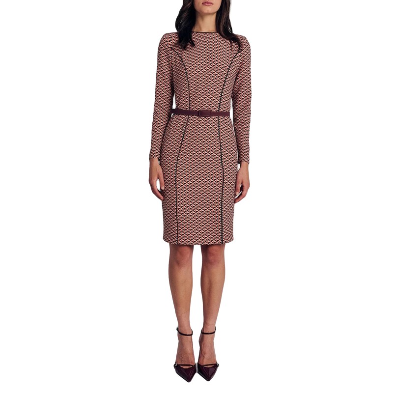 Forel Geometrical Patterned Dress With Belt-Ekai Forel Geometrical Patterned Dress With Belt-Ekai