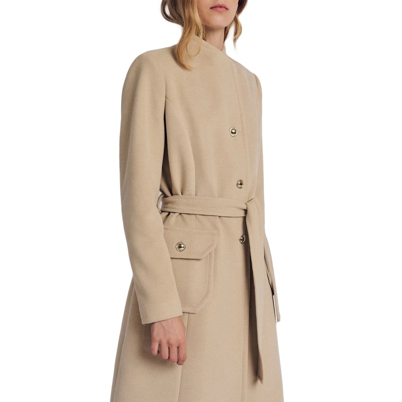 Forel Coat With Standing Collar-Vanilia Forel Coat With Standing Collar-Vanilia