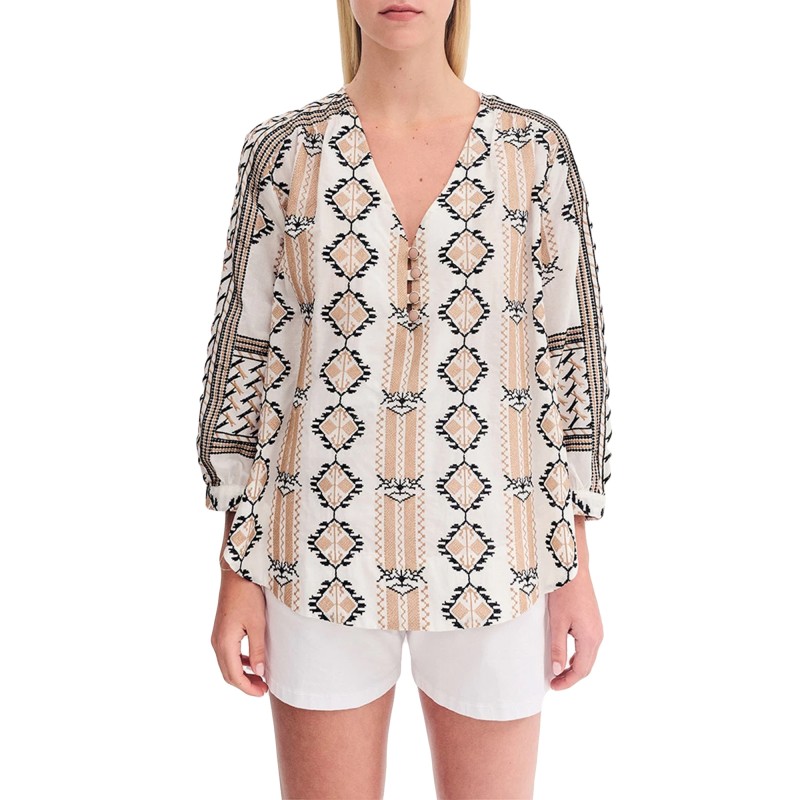 Forel Blouse Case Study Embroidery-Cappuccino