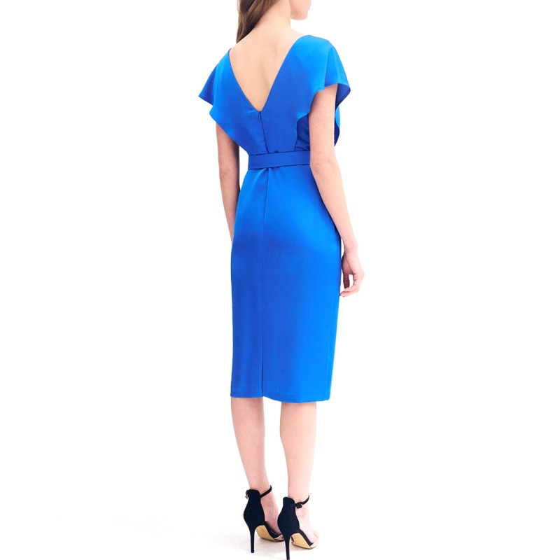 Forel Dress Pencil Satin With Belt-Blue Royal