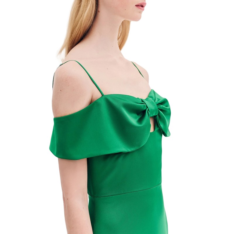 Forel Dress Satin With Bow Maxi-Green Forel Dress Satin With Bow Maxi-Green