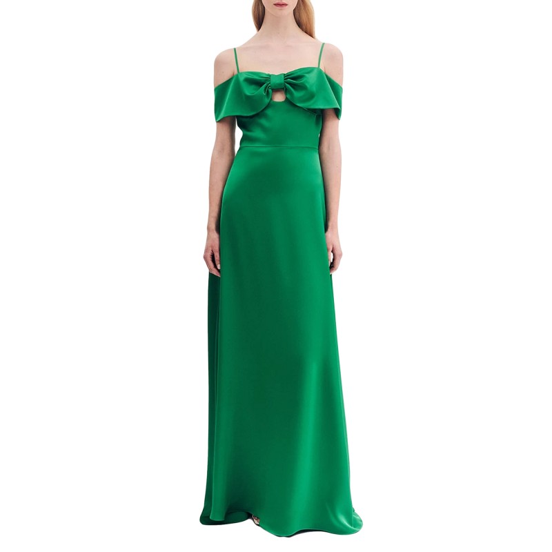 Forel Dress Satin With Bow Maxi-Green Forel Dress Satin With Bow Maxi-Green
