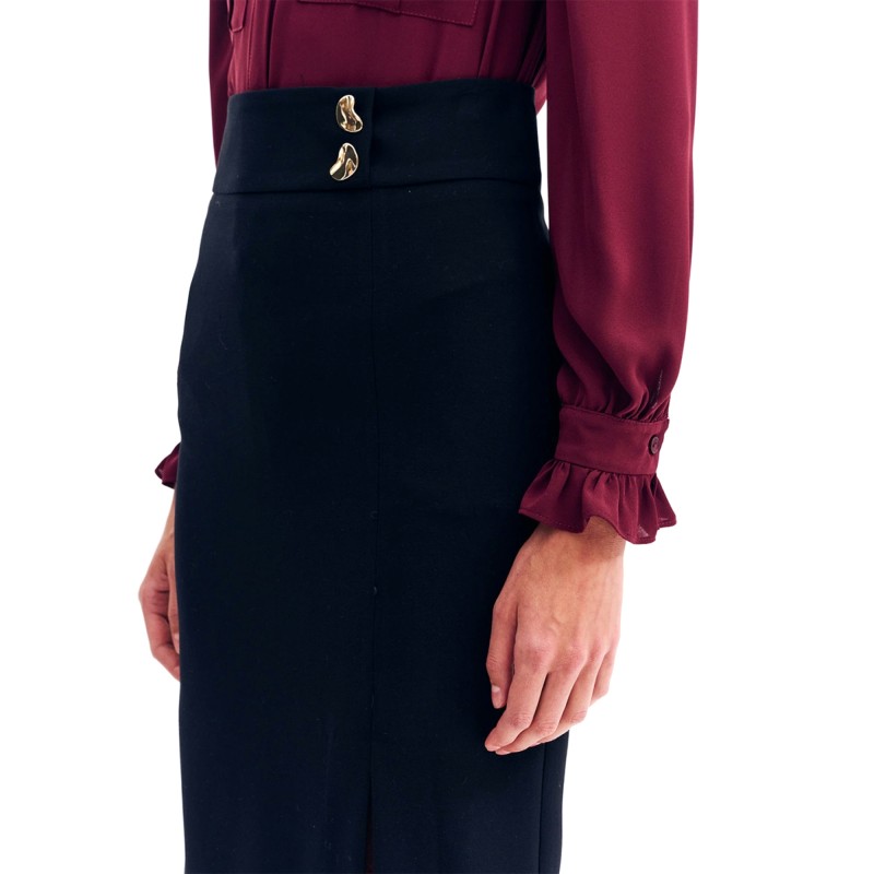 Forel Skirt With Gold Buttons Detail-Black