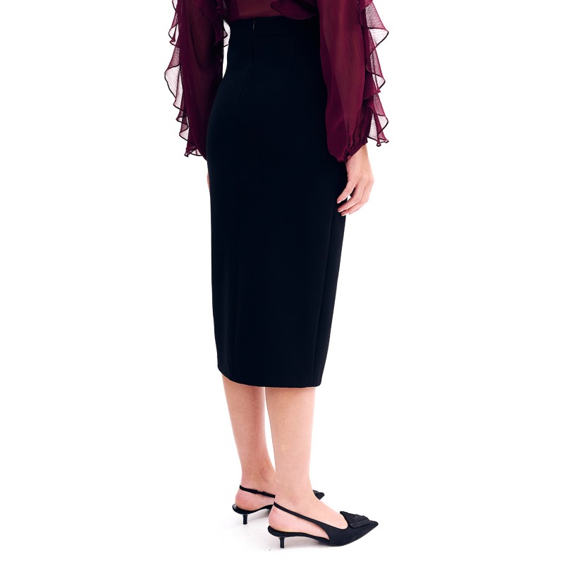 Forel Skirt With Gold Buttons Detail-Black