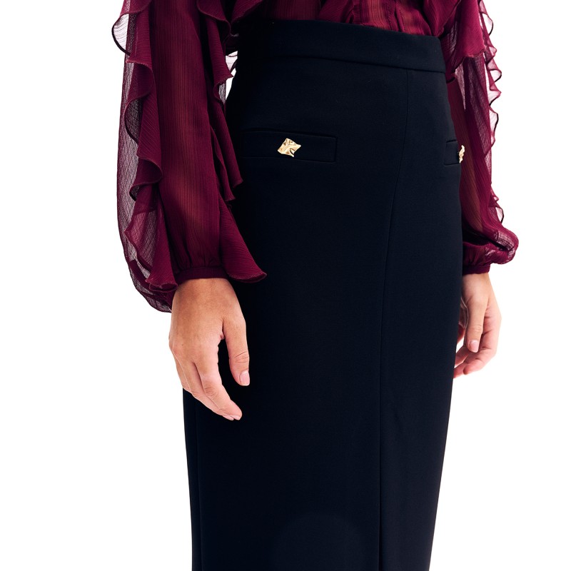 Forel Skirt With Gold Buttons Detail-Black