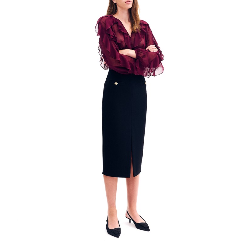 Forel Skirt With Gold Buttons Detail-Black