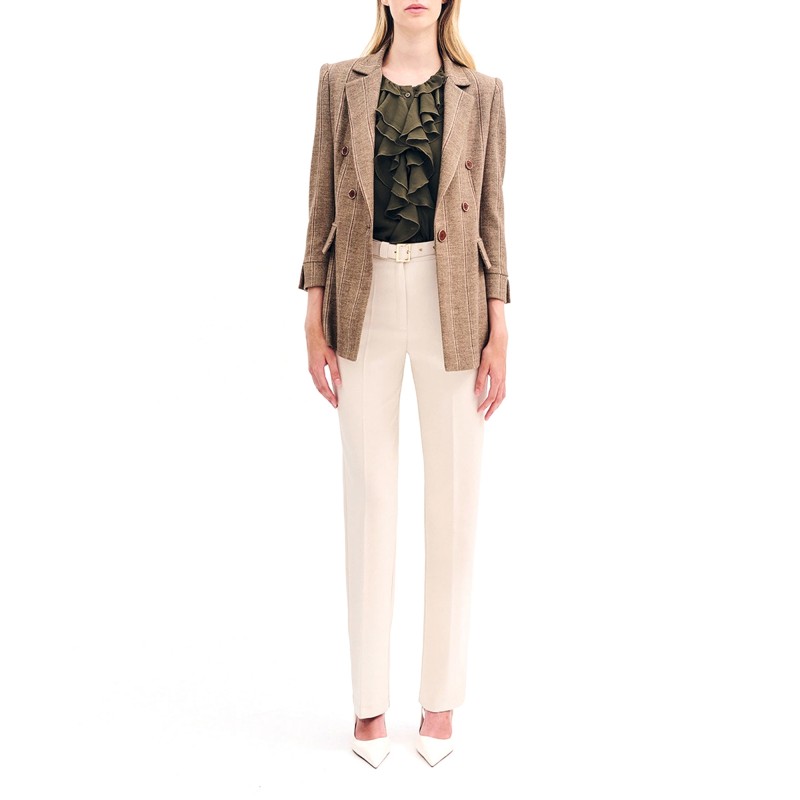 Forel Trousers With Gold Buttons-Vanilla