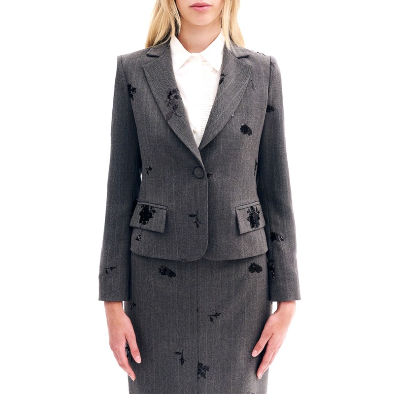Forel Blazer Jacket With Embroidery Sparcle Flower-Grey Forel Blazer Jacket With Embroidery Sparcle Flower-Grey