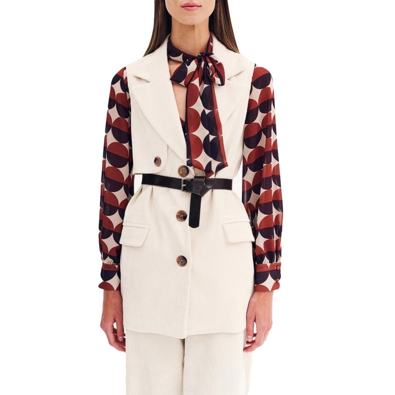 Forel Vest Corduroy With Belt-Vanilla Forel Vest Corduroy With Belt-Vanilla